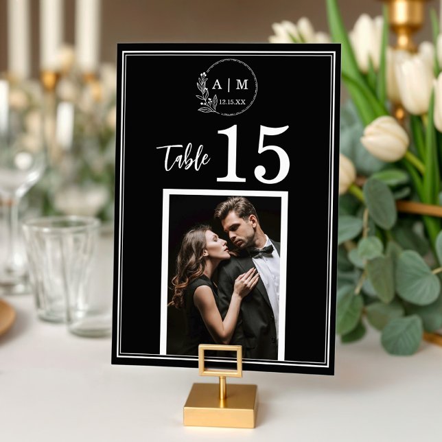 Modern Monogram Photo Wedding Table Number Card Tischnummer (Modern Monogram Photo Wedding Table Number Card)