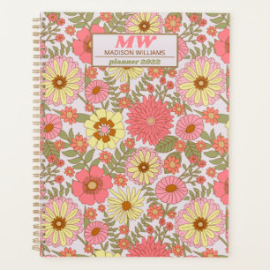 Modern Monogram Pink Floral Pattern 2022 Planer