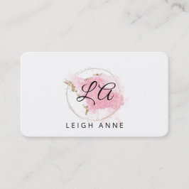 Modern Monogram Pink Gold Watercolor Minimalistisc Visitenkarte