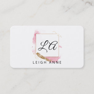 Modern Monogram Pink Gold Watercolor Square Visitenkarte