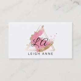Modern Monogram Pink Gold Watercolor Triangle Visitenkarte