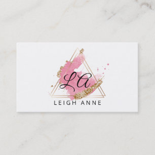 Modern Monogram Pink Gold Watercolor Triangle Visitenkarte