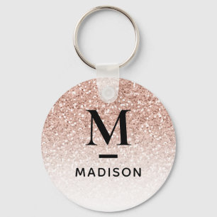 Modern Monogram Pink Rose Gold Glitzer Ombre Name Schlüsselanhänger