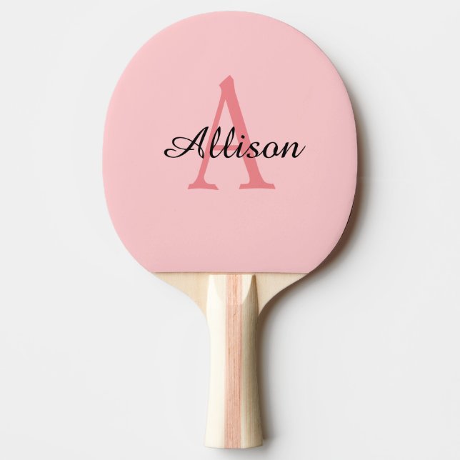 Modern Monogram Pink Script Name Personalisiert Tischtennis Schläger (Vorderseite)