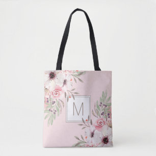 Modern Monogram Pink Watercolor Floral