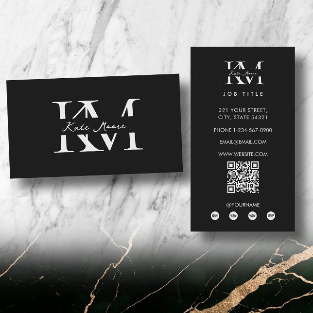 Modern Monogram Professional Black Marketing Visitenkarte (Modern Monogram Professional Black Marketing Business Card)