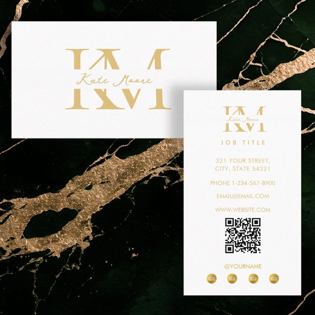 Modern Monogram Professional Gold White Marketing Visitenkarte (Modern Monogram Professional Gold White Marketing Business Card)