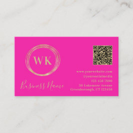 Modern Monogram QR Code Hot Pink Gold Visitenkarte