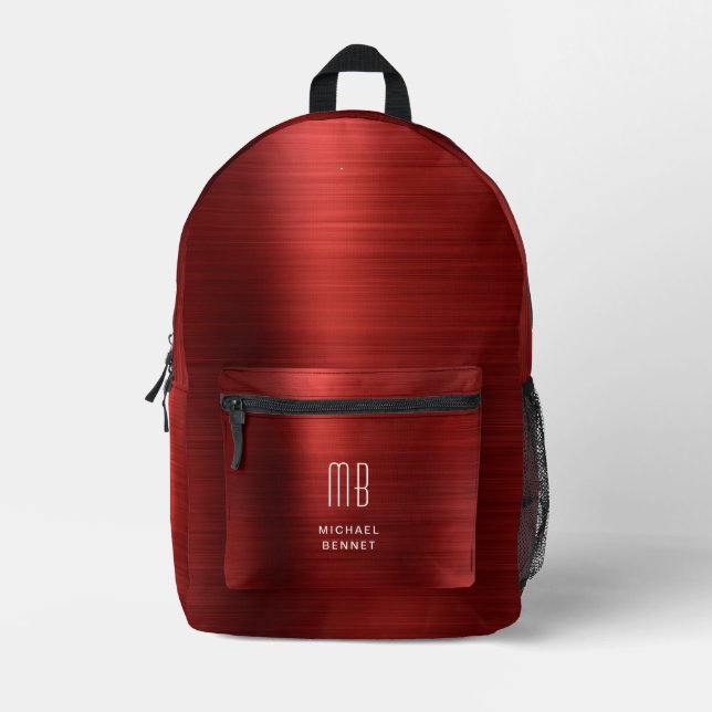 Modern Monogram Red Bedruckter Rucksack (Vorderseite)