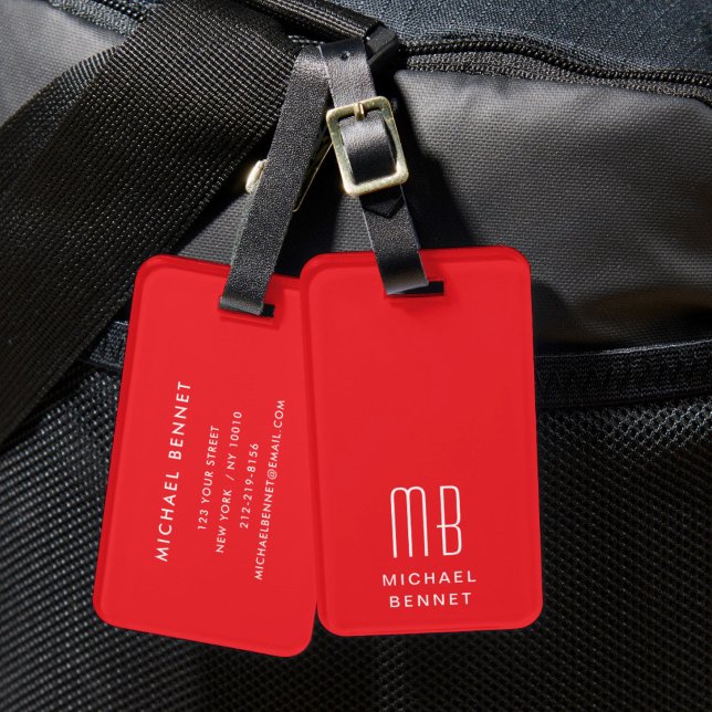 Modern Monogram Red Gepäckanhänger (Modern Monogram Red Luggage Tag)