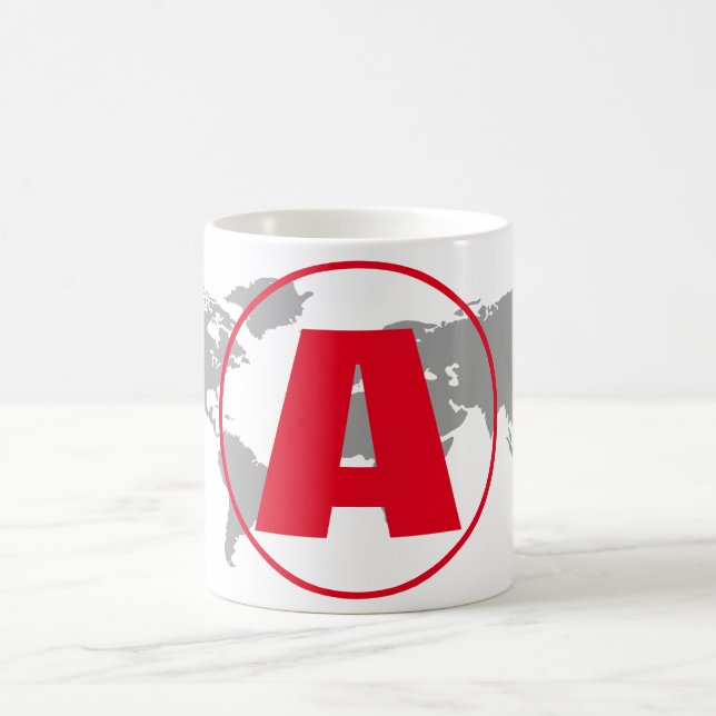 Modern Monogram Red Initial Letter World Map Kaffeetasse (Mittel)