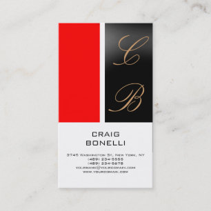 Modern Monogram Red White Black Business Card Visitenkarte