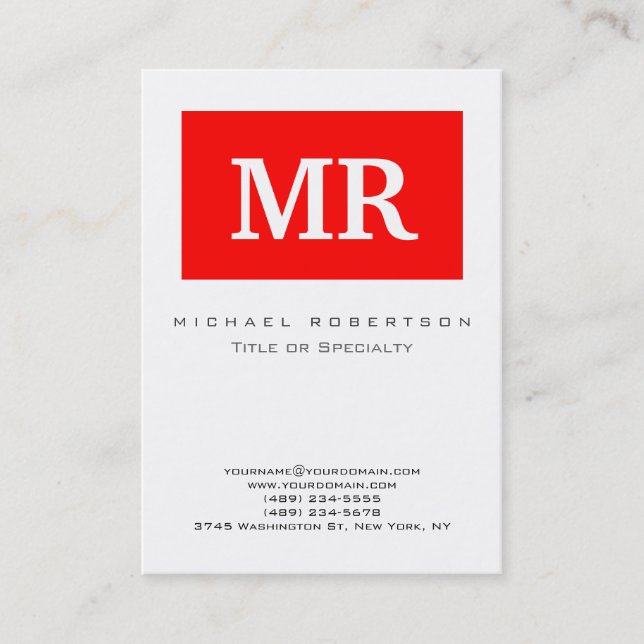Modern monogram Red White Clean Business Card Visitenkarte (Vorderseite)