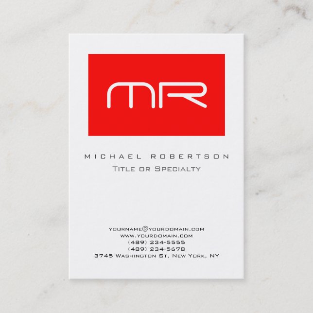 Modern monogram Red White Clean Business Card Visitenkarte (Vorderseite)