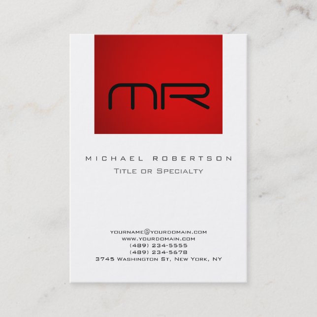 Modern monogram Red White Clean Business Card Visitenkarte (Vorderseite)