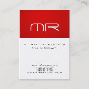 Modern monogram Red White Clean Business Card Visitenkarte