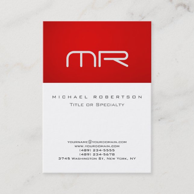 Modern monogram Red White Clean Business Card Visitenkarte (Vorderseite)