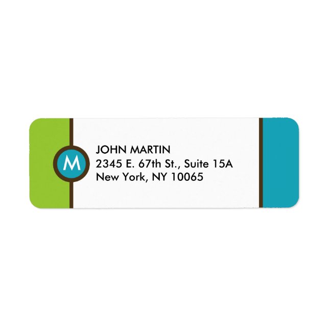 Modern Monogram Return Address Label - blau/braun (Vorne)
