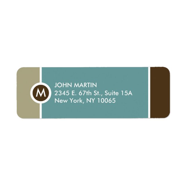 Modern Monogram Return Address Label - blau/braun (Vorne)