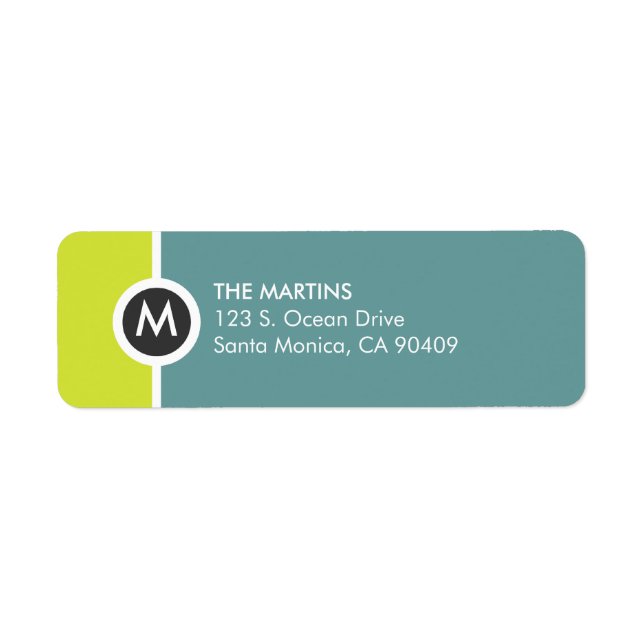 Modern Monogram Return Address Label - Gelb/Blau (Vorne)