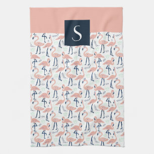 Modern Monogram rosa Flamingo Muster Geschirrtuch