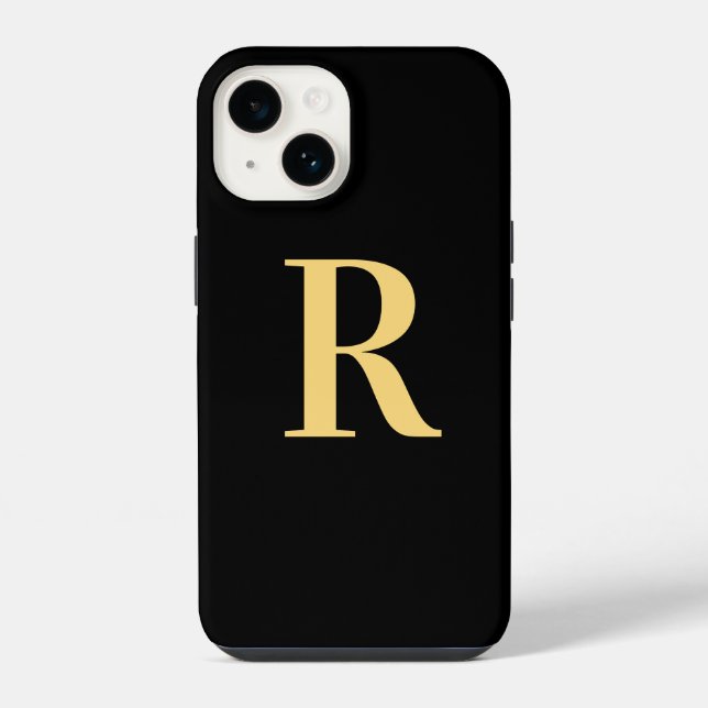 Modern Monogram Schwarz Gold iPhone Hülle (Rückseite)