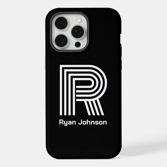 Modern Monogram Schwarz  iPhone Hülle (Rückseite)