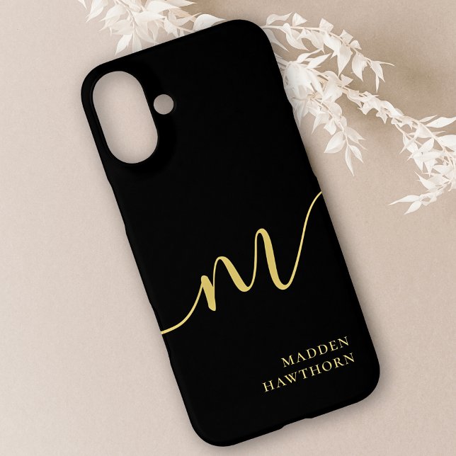 Modern Monogram Script Calligraphy Black Gold Case-Mate iPhone Hülle (Von Creator hochgeladen)