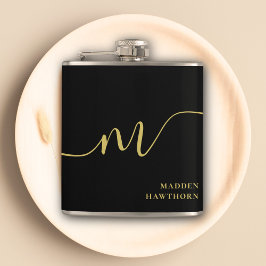 Modern Monogram Script Calligraphy Black Gold Name Flachmann
