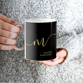 Modern Monogram Script Calligraphy Black Gold Name Kaffeetasse