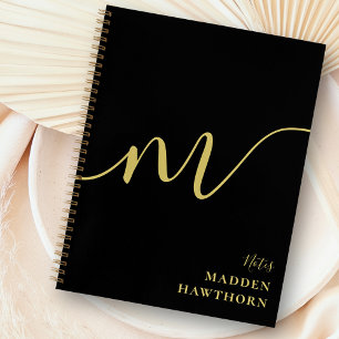 Modern Monogram Script Calligraphy Black Gold Name Notizbuch
