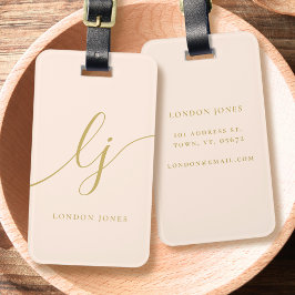 Modern Monogram Script Calligraphy Blush Pink Gold Gepäckanhänger