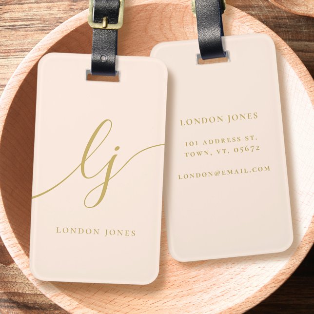 Modern Monogram Script Calligraphy Blush Pink Gold Gepäckanhänger (Von Creator hochgeladen)