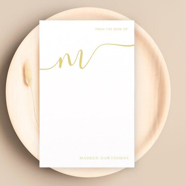 Modern Monogram Script Calligraphy Gold Note Paper Briefpapier (Von Creator hochgeladen)