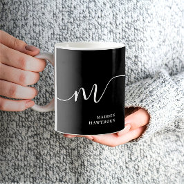 Modern Monogram Script Calligraphy Schwarz-weiß Kaffeetasse