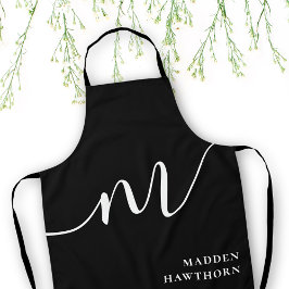 Modern Monogram Script Calligraphy Schwarz-weiß Schürze
