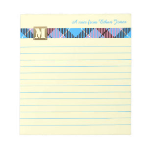 Modern Monogram Script Name Tartan Canary Lined Notizblock