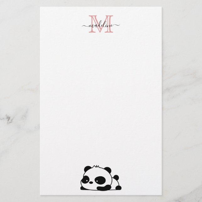 Modern Monogram Script Typografy Funny Panda Briefpapier (Vorderseite)
