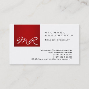 Modern Monogram Script White Red Business Card Visitenkarte