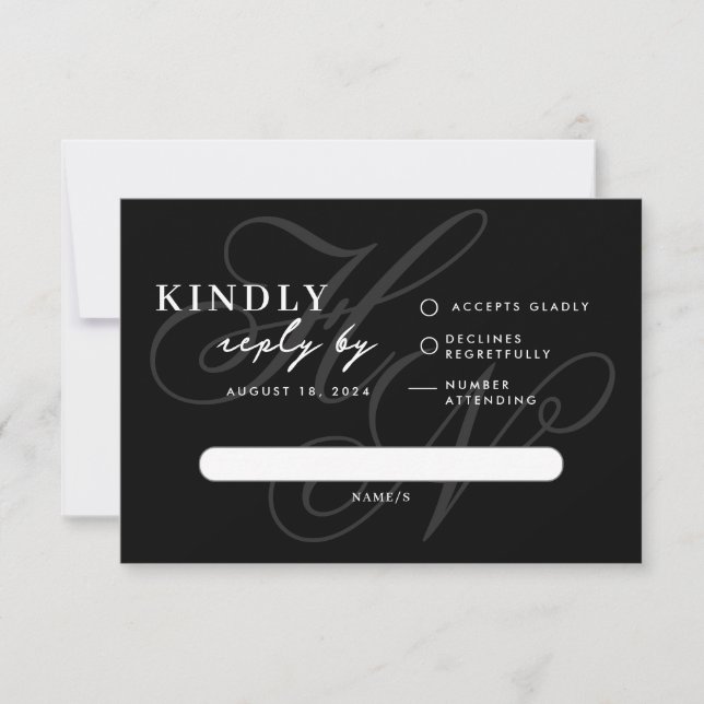 Modern Monogram Simple Black RSVP Card (Vorderseite)