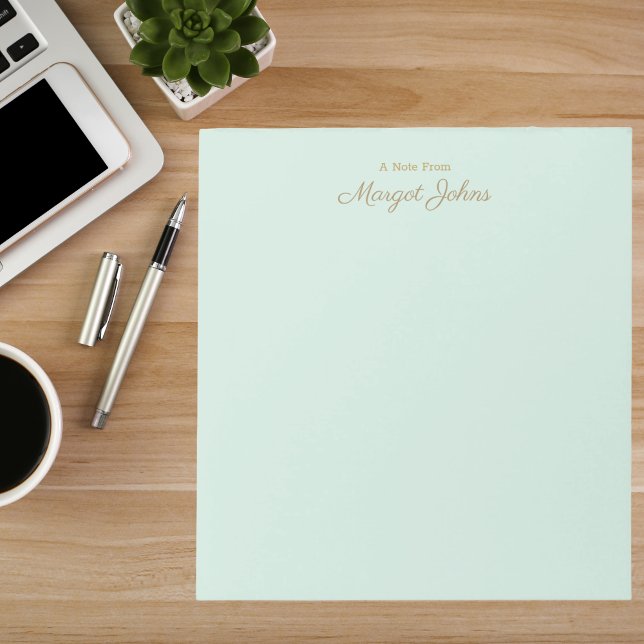 Modern Monogram Simple Stylish Mint Green & Gold Notizblock (Von Creator hochgeladen)
