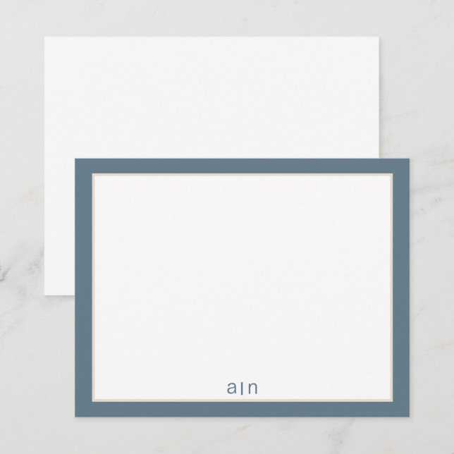 Modern Monogram Staubblau  Mitteilungskarte (Vorne/Hinten)