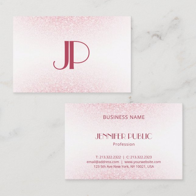Modern Monogram Template Rose Gold Glitzer Visitenkarte (Vorne/Hinten)