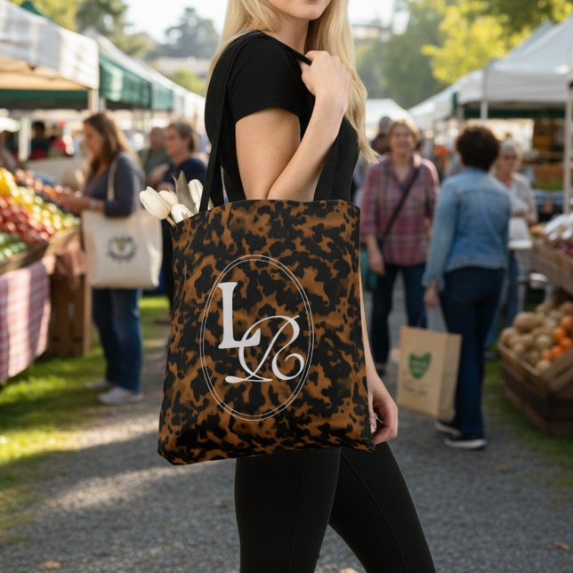 Modern Monogram Tortoise Shell Print (Add a touch of chic charm to your phone with this Elegant Typography Monogram Tortoise Shell Tote!)