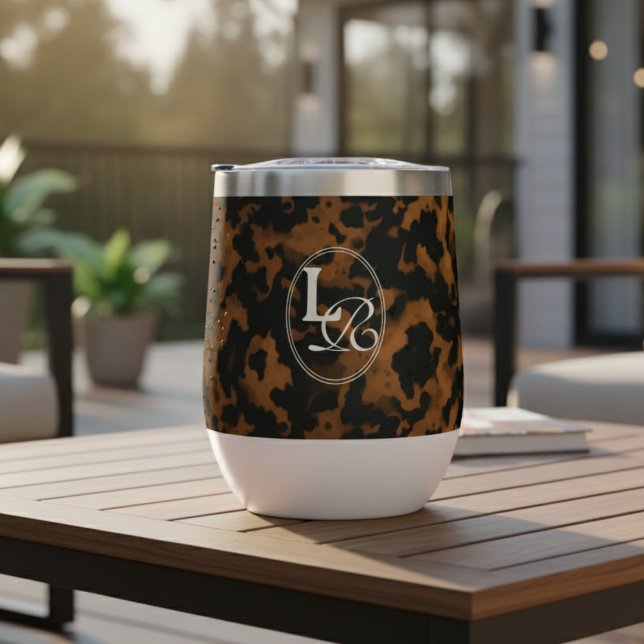 Modern Monogram Tortoise Shell Print (Add a touch of chic charm to your phone with this Elegant Typography Monogram Tortoise Wine Tumbler!)