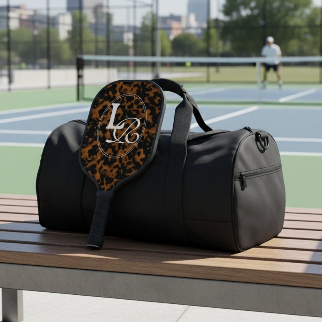 Modern Monogram Tortoise Shell Print Pickleball Schläger (Add a touch of chic charm with this Elegant Typography Monogram Tortoise Shell Design!)