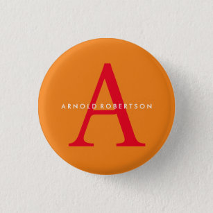 Modern Monogram Trendy Orange Red Button