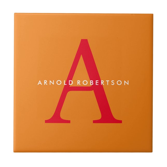 Modern Monogram Trendy Orange Red Fliese (Vorderseite)