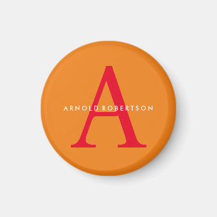 Modern Monogram Trendy Orange Red Magnet