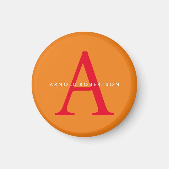 Modern Monogram Trendy Orange Red Magnet (Vorne)